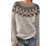 DUHGBNE suéter Mujer Invierno Punto Mujer Rombos Beige Oversize Relajado Pullover Jersey Talla Grande