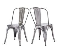 Duhome Sillas de Comedor Juego de 2 Silla Bistrot Industrial de Metal Hierro con Respaldo Estilo Vintage Taburete para Cocina Bar Café Restaurante, Metálico