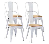 Duhome Sillas de Comedor Juego de 4 Silla Bistrot Industrial de Metal Hierro con Respaldo Estilo Vintage Taburete para Cocina Bar Café Restaurante, Blanco y Madera