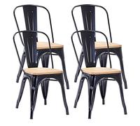 Duhome Sillas de Comedor Juego de 4 Silla Bistrot Industrial de Metal Hierro con Respaldo Estilo Vintage Taburete para Cocina Bar Café Restaurante, Negro y Madera