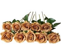 DuHouse 10 Rosas Artificiales de Seda, Flores de Rosas de imitación de Tallos Largos para arreglo, Centro de Mesa de Boda, Fiesta, decoración del hogar y Cocina (café)