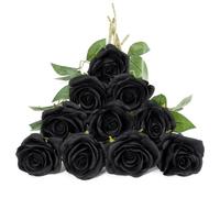 DuHouse 10 Rosas Artificiales de Seda, Flores de Rosas de imitación de Tallos Largos para arreglo, Centro de Mesa de Boda, Fiesta, decoración del hogar y Cocina (Negro)