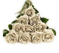 DuHouse 10 Rosas Artificiales de Seda, Flores de Rosas de imitación de Tallos Largos para arreglo, Centro de Mesa de Boda, Fiesta, decoración del hogar y Cocina (Arena)