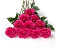 DuHouse 10 Rosas Artificiales de Seda, Flores de Rosas de imitación de Tallos Largos para arreglo, Centro de Mesa de Boda, Fiesta, decoración del hogar y Cocina (Fucsia)