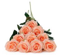 DuHouse 10 Rosas Artificiales de Seda, Flores de Rosas de imitación de Tallos Largos para arreglo, Centro de Mesa de Boda, Fiesta, decoración del hogar y Cocina (Pelusa de melocotón)