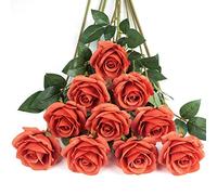 DuHouse 10 Rosas Artificiales de Seda, Flores de Rosas de imitación de Tallos Largos para arreglo, Centro de Mesa de Boda, Fiesta, decoración del hogar y Cocina (Naranja Coral)