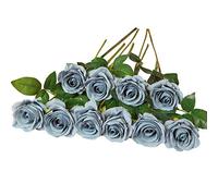 DuHouse 10 Rosas Artificiales de Seda, Flores de Rosas de imitación de Tallos Largos para arreglo, Centro de Mesa de Boda, Fiesta, decoración del hogar y Cocina (Gris Azul)
