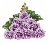 DuHouse 10 Rosas Artificiales de Seda, Flores de Rosas de imitación de Tallos Largos para arreglo, Centro de Mesa de Boda, Fiesta, decoración del hogar y Cocina (Lilac)