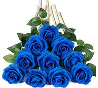 DuHouse 10 Rosas Artificiales de Seda, Flores de Rosas de imitación de Tallos Largos para arreglo, Centro de Mesa de Boda, Fiesta, decoración del hogar y Cocina (Azul Klein)