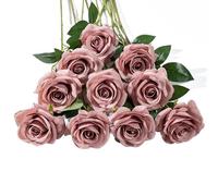 DuHouse 10 Rosas Artificiales de Seda, Flores de Rosas de imitación de Tallos Largos para arreglo, Centro de Mesa de Boda, Fiesta, decoración del hogar y Cocina (Rosa polvorienta)