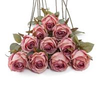 DuHouse 10 rosas artificiales de seda, tallos largos para bodas, fiestas, decoración (rosa oscuro)