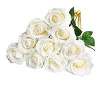 DuHouse 10pcs Rosas Falsas Flores Artificiales de Seda o arreglo de Boda, Centro de Mesa de Fiesta, decoración de la Cocina del hogar (Marfil - Tallo Largo)