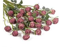 DuHouse 24 Rosas Artificiales Vintage de Seda con Tallo Largo para Ramos de Bricolaje, centros de Mesa de Boda, Fiesta, hogar, Cocina, decoración (Marrón Cameo)
