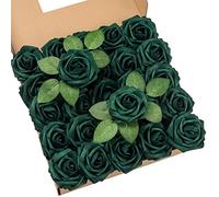 DuHouse 25 Rosas Artificiales con Tallos de Espuma de Tacto Real para Ramo de Boda, Baby Shower, Centro de Mesa, arreglos Florales, Fiestas, decoración del hogar (Verde Caza)