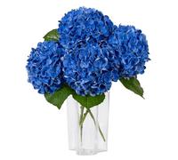 DuHouse 3 hortensias Artificiales Grandes, 50 cm, látex de Tacto Real, hortensias realistas para el hogar, Ramos de Boda, centros de Mesa, Fiestas, decoración de Sala de Estar (Azul Real)