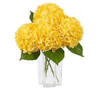DuHouse 3 hortensias Artificiales Grandes, 50 cm, látex de Tacto Real, hortensias realistas para el hogar, Ramos de Boda, centros de Mesa, Fiestas, decoración de Sala de Estar (Amarillo)
