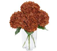 DuHouse 3 hortensias artificiales grandes, de látex de 20 pulgadas, hortensias realistas al tacto para el hogar, ramos de boda, centros de mesa, fiestas, decoración de sala de estar (naranja quemado)