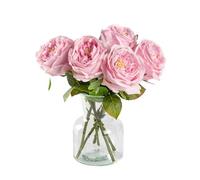 DuHouse 5 Rosas de Seda Falsas con Tallos de Tacto Real, peonía de látex, Flores Falsas para arreglo, Boda, Fiesta, decoración del hogar(Rosa)