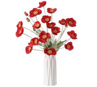 DuHouse 6 Pcs Amapolas Artificiales Flores de Amapola de Seda para Hogar Centros de Mesa Decoración Oficina Boda(Rojo)