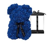 DuHouse Oso de Peluche Rosa Oso de Peluche Flor Caja de Regalo Negro para el Día de San Valentín, cumpleaños, Día de la Madre, Navidad, Aniversarios, Totalmente Hecho a Mano, 25,4 cm (Azul Real)