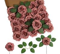 DuHouse Paquete de 25 Rosas de Espuma de Tacto Realista con Tallos para Ramos de Boda, Baby Showers, Centros de Mesa, Arreglos Florales, Decoración de Interiores(Rosa empolvado)