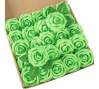 DuHouse PEMG-001-25 Rosas Artificiales con Tallos, Flores de Espuma de Tacto Real para Bricolaje, Ramo de Boda, Baby Shower, Centro de Mesa, arreglo Floral, Fiesta, decoración del hogar (Verde