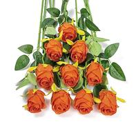 DuHouse Ramo de Rosas Artificiales de Seda para decoración de Bodas, hogar, Fiestas (Naranja Quemado), 10 Unidades