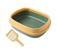 Duiaynke Bandeja de arena semiabierta para mascotas, antisalpicaduras, para gatos, para conejo, gatito, conejo (amarillo verde)