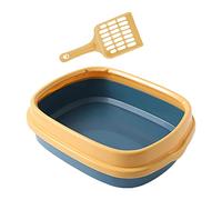 Duiaynke Bandeja de arena semiabierta para mascotas, antisalpicaduras, para gatos, para conejo, gatito, conejo (amarillo azul)