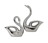 Duiaynke Figuras modernas de cisnes de pareja de cerámica para manualidades, estantería, regalos de inauguración de la casa, gabinete de TV, decoración del hogar (plata)