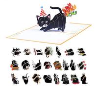 DUINIU 1 Tarjeta De Felicitación para Gatos Negros Y 46 Pegatinas para Gatos Negros, Divertidas Tarjetas De Cumpleaños En 3D, Aptas para Felicitaciones Navideñas Y Regalos.