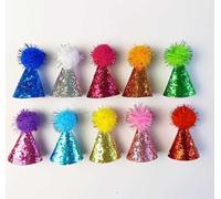 DUINIU 10 Mini Sombreros De Cumpleaños Y 1 Banderín De Color, Forma De Cono Brillante con Pompones, Livianos, Adecuados para Disfraces De Fiesta De Cumpleaños De Muñecas para Mascotas.