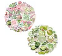 DUINIU 100 Pegatinas Rosas Y Verdes, Pequeñas Pegatinas Decorativas Frescas De Verano, Accesorios De Vestir para Cuentas De Bricolaje, Adecuados para Decorar Vasos De Agua, Equipaje.