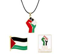 DUINIU 2 Broches con Bandera Palestina Y 1 Collar, Complementos De Vestir Temáticamente Característicos, Insignias De Bandera Personalizadas, Aptas para Decorar Sombreros Y Ropa.