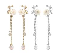 DUINIU 2 Pares De Aretes con Borlas De Perlas Y Flores, Aretes De Moda Que Combinan con Todo, Aretes Hipoalergénicos para Mujer, Accesorios A Juego para Novias (Oro, Plata).