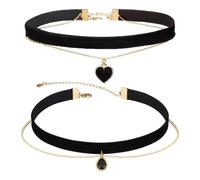 DUINIU 2 Piezas De Collares De Doble Capa, Collares De Clavícula Negros Retro, Joyas para El Cuello De Mujer, Adecuadas para La Compilación Diaria, Disfraces De Eventos.