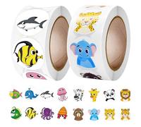 DUINIU 2 Rollos De Pegatinas De Animales De Dibujos Animados, Pegatinas Divertidas para Niños, Pegatinas De Recompensa Escolar De Alta Viscosidad, Útiles Escolares.