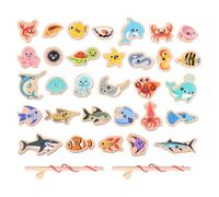 DUINIU 31 Juguetes para Peces Pequeños Y 2 Cañas De Pescar, Juegos De Juguetes De Pesca Magnéticos De Madera, Productos Interactivos para Padres E Hijos.