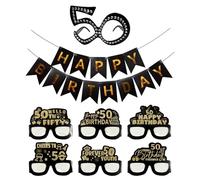 DUINIU 6 Piezas De Anteojos De 50 Años, 1 Pieza De Anteojos Digitales Y 1 Pieza De Bandera, Accesorios para Fotos De Disfraces, Diseño De Fondo De Fiesta, Adecuado para Fiestas De Cumpleaños.