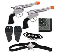 DUINIU 7 Piezas De Accesorios De Sheriff Vaquero Occidental Y 1 Pieza De Bufanda Cuadrada, Juego De Pistola De Juguete para Niños, Pistola Modelo De Plástico, Accesorios De rol.