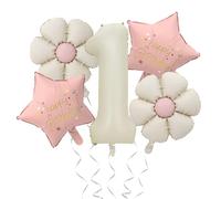 DUINIU Globos Temáticos De 5 Piezas De 1 Año, Globos De Cumpleaños para Niñas, Lindos Globos De Papel De Aluminio, Decoraciones para Fiestas De Cumpleaños.