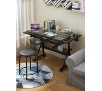 DUIRHNFV Descrito de redacción con taburetes de Dibujo de Artistas de heces, Mesa Inclinada de 0 ° -80 °, 26.8 "-36.2" Surfación de Trabajo Ajustable de Altura para Leer, Escribir, Crear, Arte de