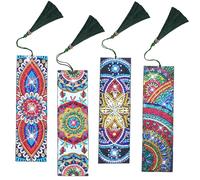 duisoad 4 Piezas Marcadores de Pintura Diamante, Mandala Borla de Cuero Marcapáginas Diamond Art Painting Bookmark para Adultos, Niños, Libros, Manualidades