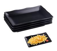 duisoad 4 Piezas Platos Llanos Rectangulares, Postre Color Negro Mate Bandeja para Bocadillos, Pasteles, Ensaladas, Carne, Sushi, 20.2 x 12.5 x 2.3 cm