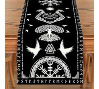 duisoad Camino de Mesa, Camino de Mesa Moderno Lobo Vikingo, Odin, Cuervos, Árbol para Cocina, Comedor, Jardín, Fiesta, 33 x 180 cm