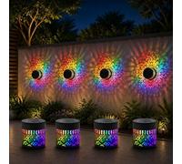 Dujuanus 4Pcs Automatic Color Change Solar Mandala Lights - 7 Color Changing Metal Fence Lights, Decorative Solar Wall Lamp Shadow Projector for Garden Patio Backyard Deck Post Sconce