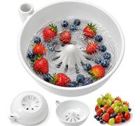 Dujuanus Ceramic Berry Washing Bowl, Fruit Bowl with Auto-Spin Washing & Drainage System | Multi-Functional Berry Colander & Swirl Rinsing (White)