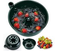 Dujuanus Ceramic Berry Washing Bowl, Fruit Bowl with Auto-Spin Washing & Drainage System | Multi-Functional Berry Colander & Swirl Rinsing (Green)