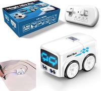 Dujuanus Magic RC Mini Bus Intelligent Remote Control, Four Modes Automatic Obstacle Avoidance, Automatic Avoidance Patrol Line Driving Desktop Toy Car Expression (White)