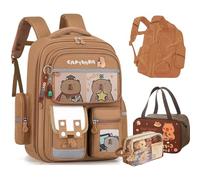 Dujuanus Mochila Capibara, Mochila Capibara Niña, Mochilas Escolares Adolescentes, Set de Regalos para el Nuevo Semestre con Bolsas de Papelería y Bolsas de Almuerzo